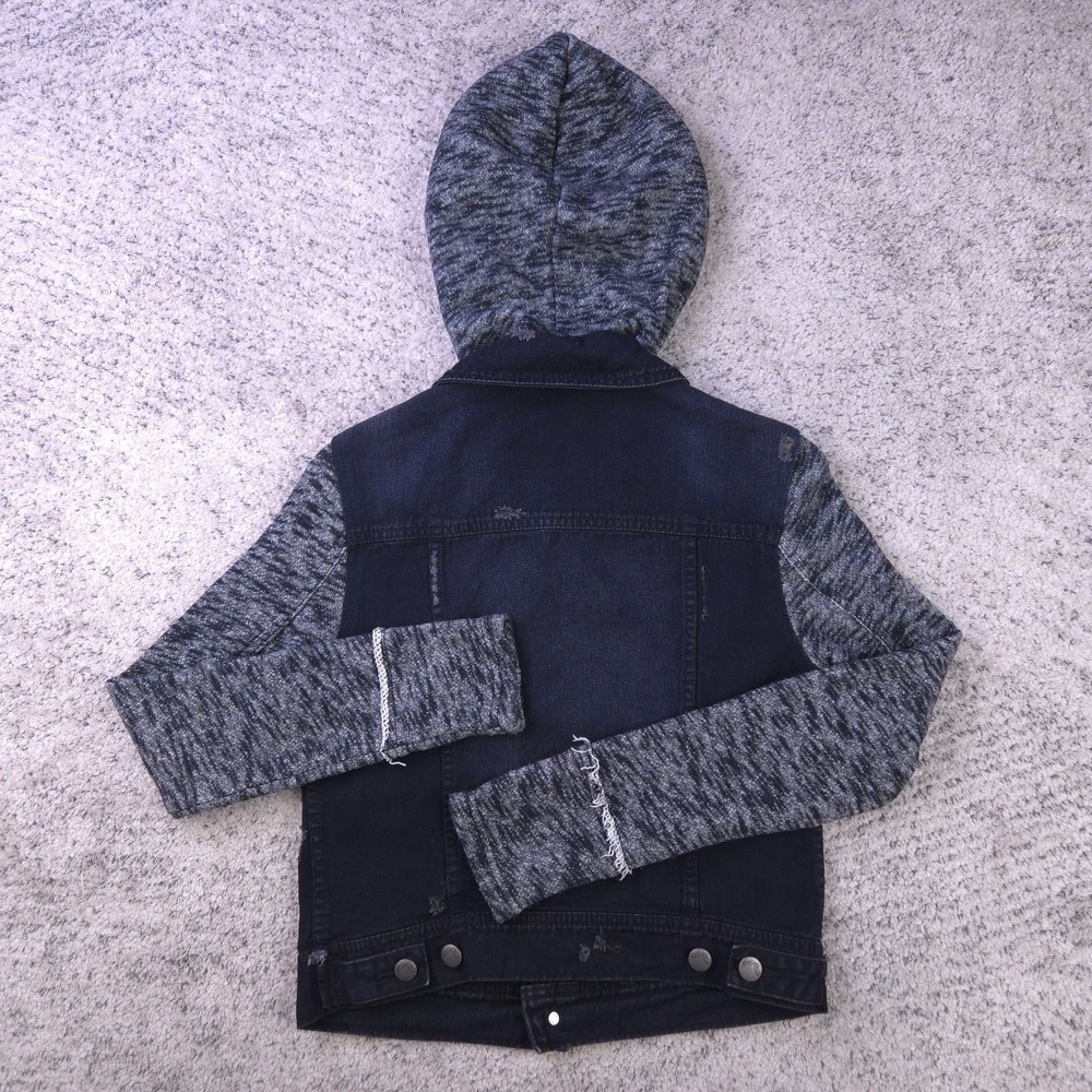 Free People Denim Jacket Womens XS Hoodie Vest Black Gray Biker Moto Button Up - Picture 2 of 12